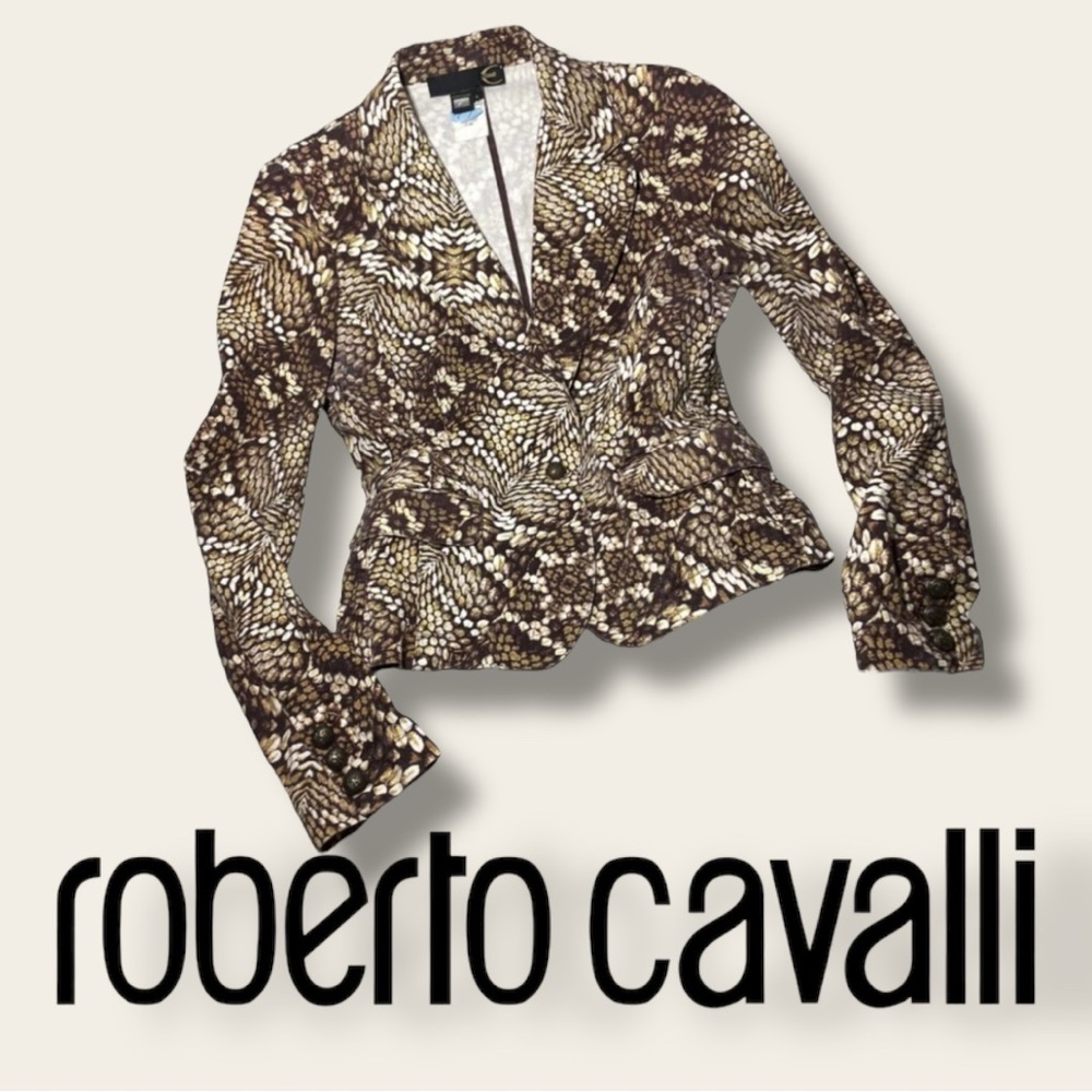 Roberto Cavalli Brown and Cream Snakeskin Blazer
